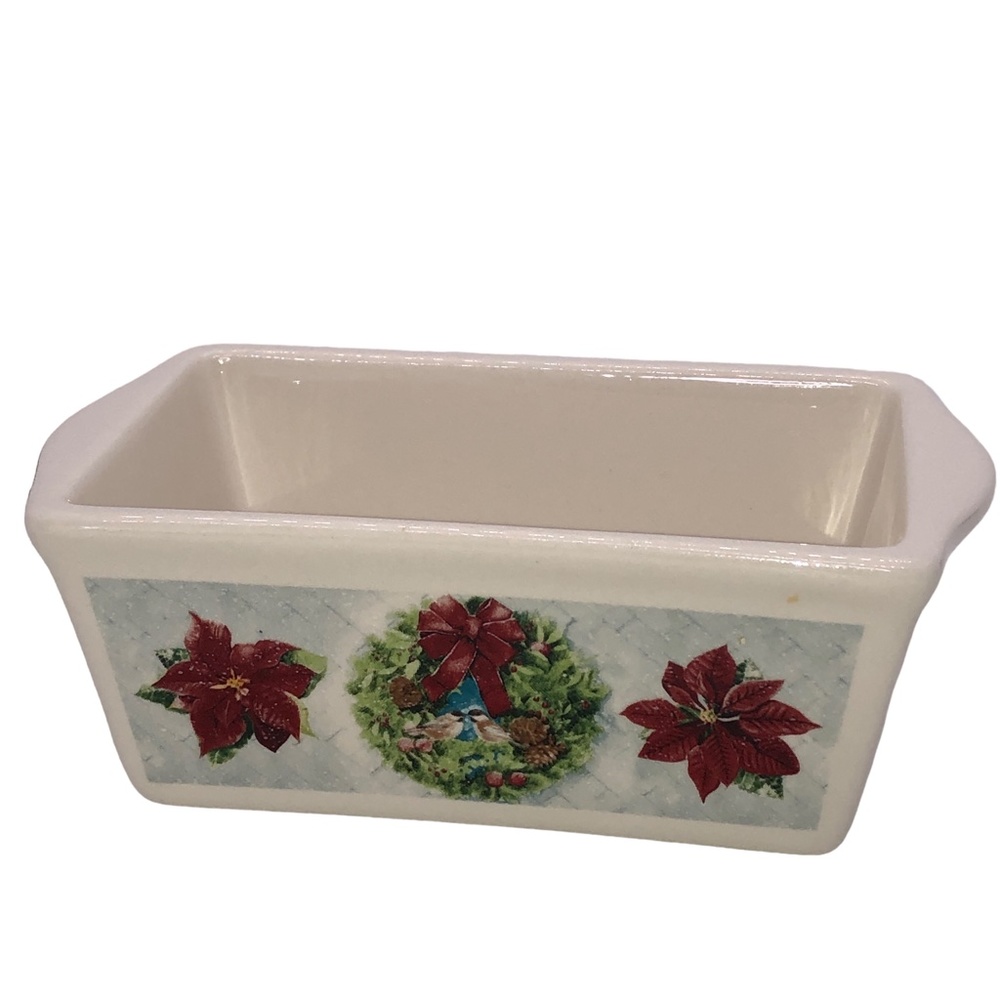 Nantucket Holiday Wreath Mini Ceramic Loaf Baking Pans